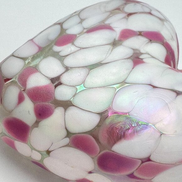 Hand-Blown Glass Heart Ornament Pink & White Mosaic Design Vintage Heavy - Picture 5 of 7